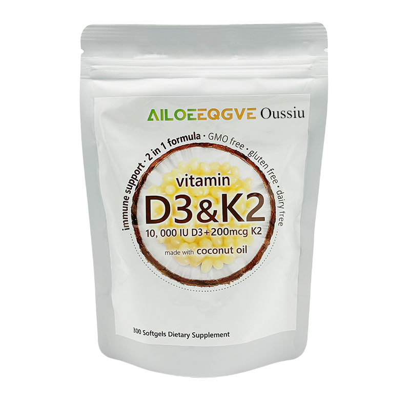 Oussiu Vitamin D3 10000 iu Plus K2 (MK-7) 200 mcg 2 in 1 Vitamins D & K Complex  Supports Calcium Absorption,  Immune, & Heart Health Easy to Swallow