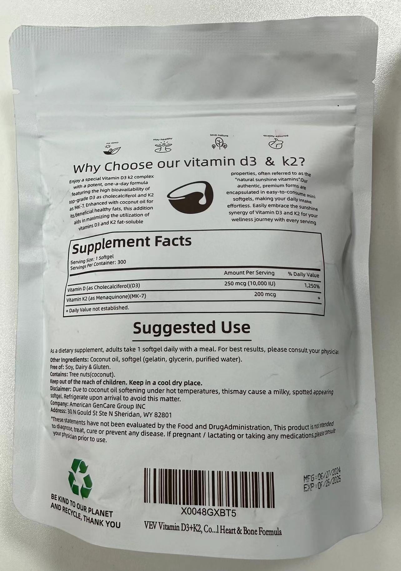 Oussiu Vitamin D3 10000 iu Plus K2 (MK-7) 200 mcg 2 in 1 Vitamins D & K Complex  Supports Calcium Absorption,  Immune, & Heart Health Easy to Swallow